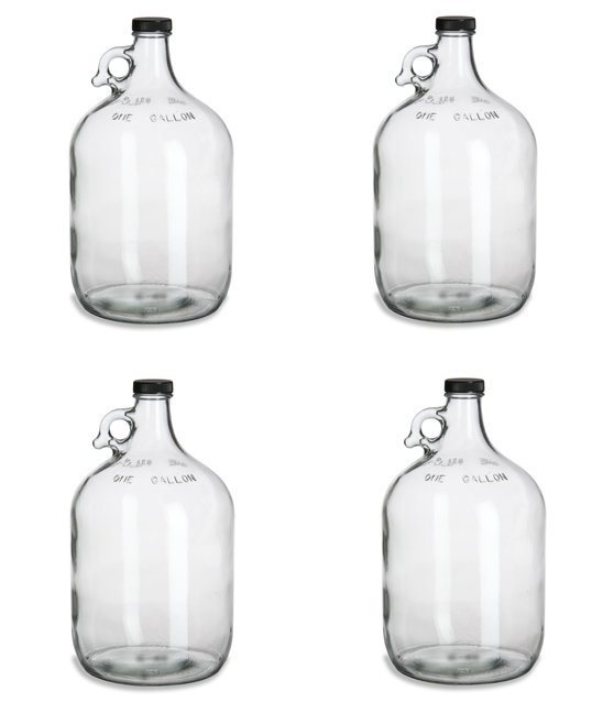 4 NEW GLASS 1 GALLON JUGS w/CAPS FOR HOMEBREWING BEER WINE MAKING KITS