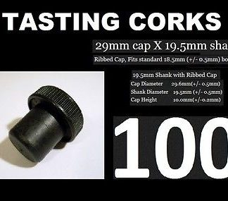 TASTING CORKS 100 ALL BLACK SYNTHETIC BAR T TOP WINE SPIRITS OLIVE OIL VINEGAR