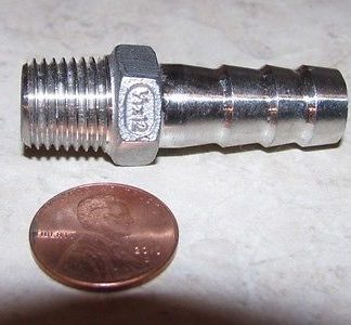 DISCONTINUED TINY SS HOSE BARB 1/4" MPT TO 1/2" BARBED NIPPLE 304 STAINLESS STEEL