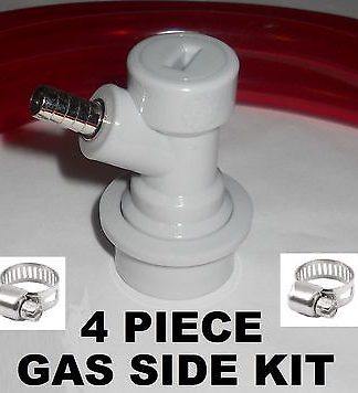 4pc 5' BALL LOCK GAS Line Dispensing Kit for Corny Keg Complete with 5' Red CO2 Hose - Grey Quick Disconnect - Nut - Barb - Clamps