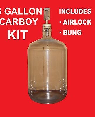 PET CARBOY KIT 6 GAL w/AIRLOCK and BUNG FOR SECONDARY FERMENTATION OF BEER and WINE
