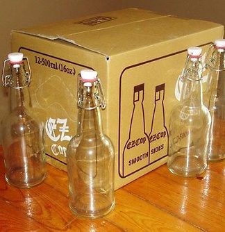 BEER BOTTLES Case of 12 EZ CAP CLEAR GLASS SWING-TOP 16oz SODA CIDER FLIP TOP EZCAP GROLSCH TYPE
