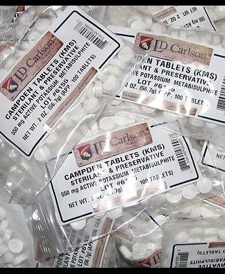 CAMPDEN TABLETS 2oz NEW FRESH FACTORY PACKED POTASSIUM METABISULFITE LOT OF APPROX 100 PILLS