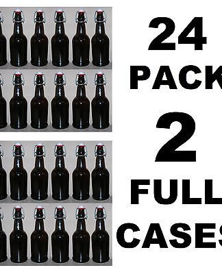24 EZ-CAP AMBER GLASS SWING-TOP Beer or Soda Bottles 16oz 500ml Flip Top EZCAP GROLSCH