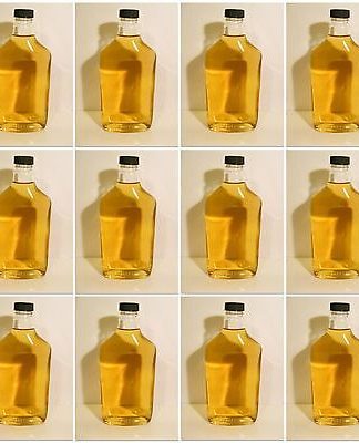 WHISKEY FLASKS BY THE CASE 12 BRAND NEW CLEAR GLASS 375ml BOTTLES w/CAPS 12.5 OZ Hip or Boot