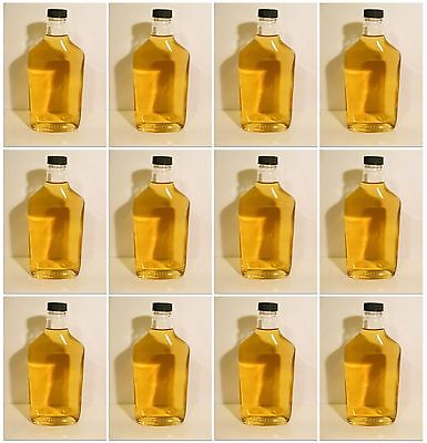 WHISKEY FLASKS BY THE CASE 12 BRAND NEW CLEAR GLASS 375ml BOTTLES w/CAPS 12.5 OZ Hip or Boot