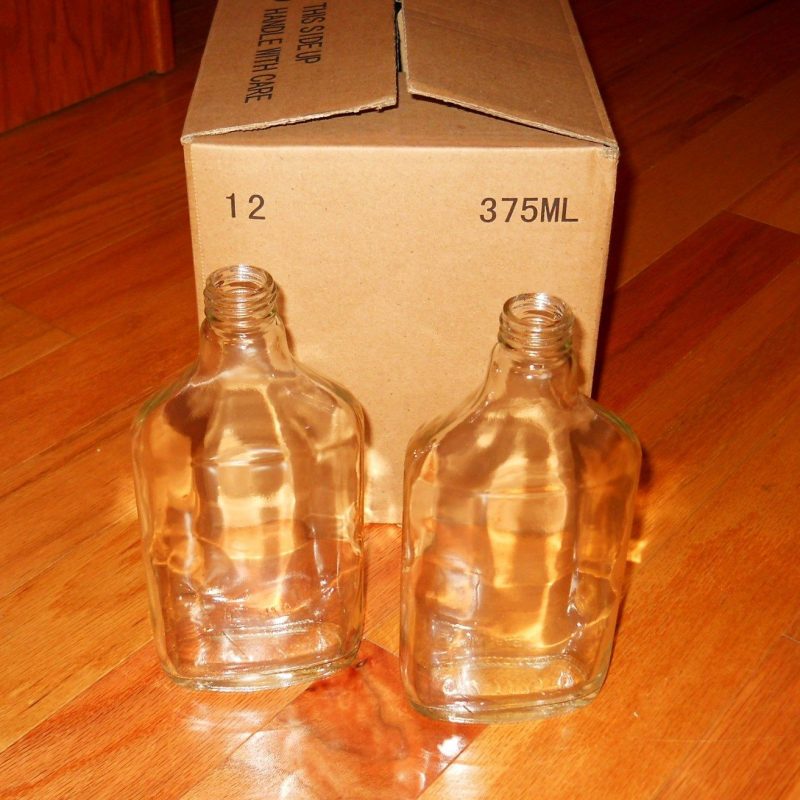 WHISKEY FLASKS BY THE CASE 12 BRAND NEW CLEAR GLASS 375ml BOTTLES w