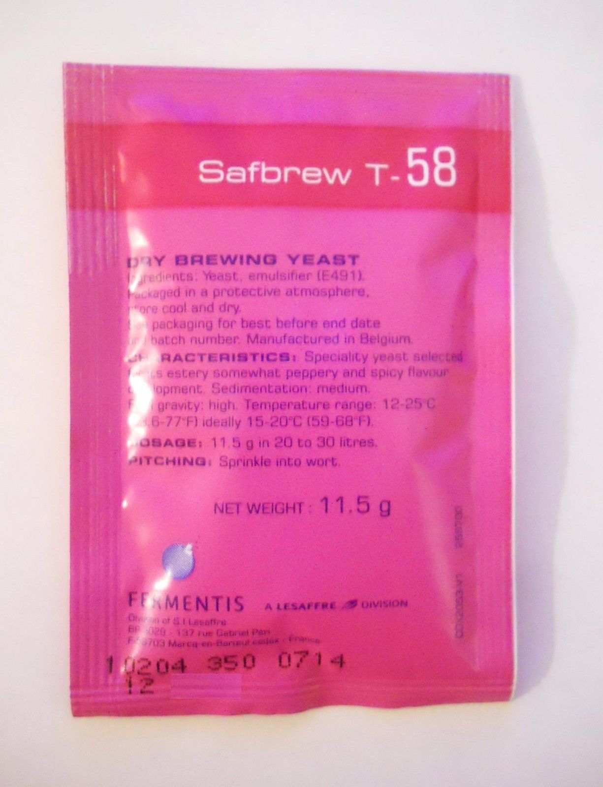 BEER YEAST 4 PACK T58 BELGIAN ALE and HARD CIDERS FERMENTIS T58