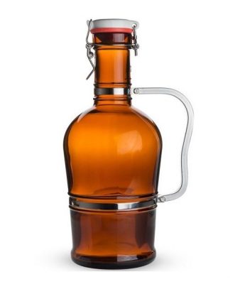 Metal Handle Glass Beer Growler from Wassman Authentic Made in Germany Ceramic Swing Top Amber Glass Flip Top Bottle 2 Liters (2.1 Quart)