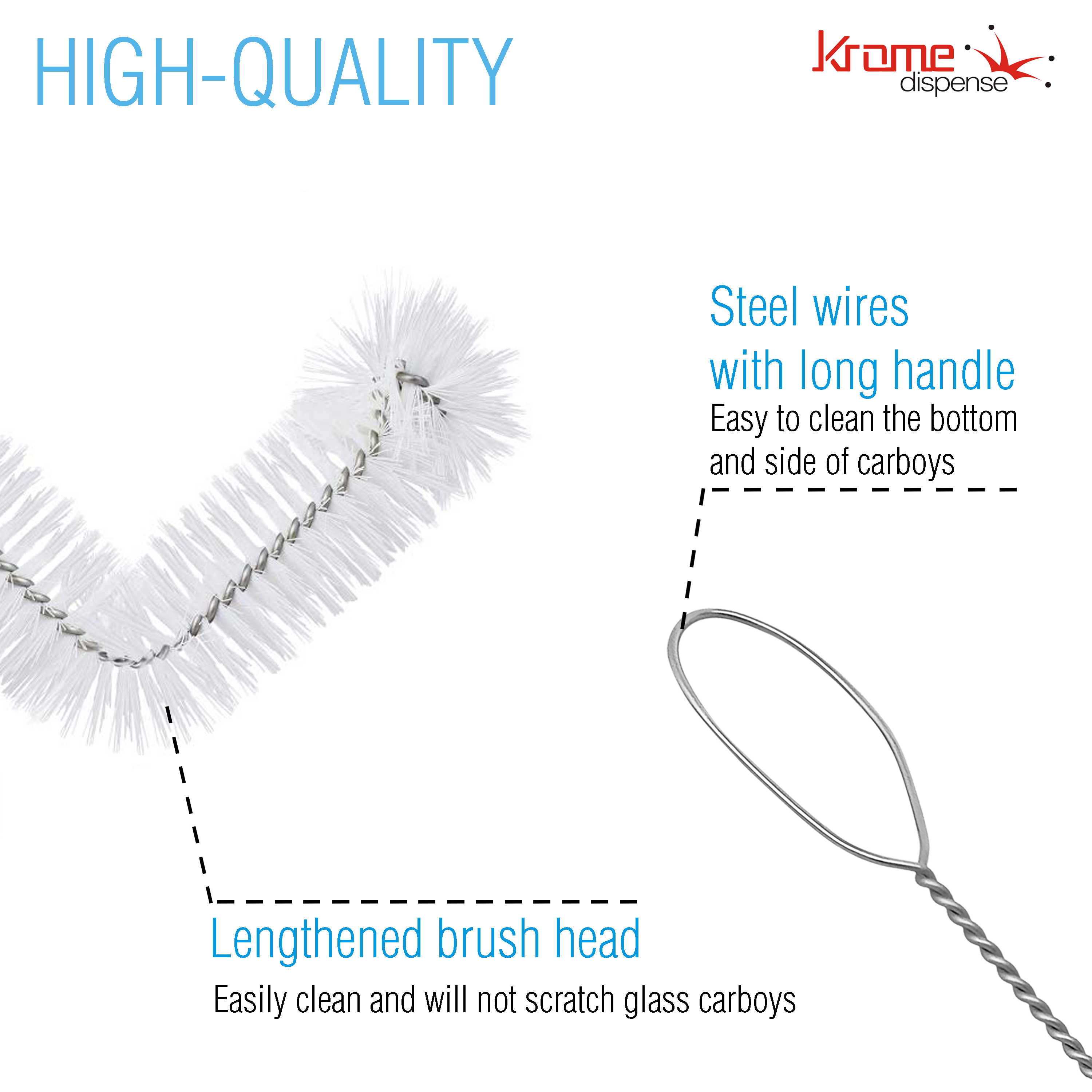 CARBOY BRUSH Stainless Steel Shaft with Soft White Bristles for Glass Carboy - Image 5
