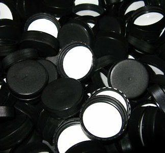 12 Pack SCREW CAPS 38/400 CT (Continuous Thread ) Black Ribbed Polypropylene with Foam Liner - Compatible with Gallon Jugs Growlers and 12oz Beverage/Sauce Woozy Bottles