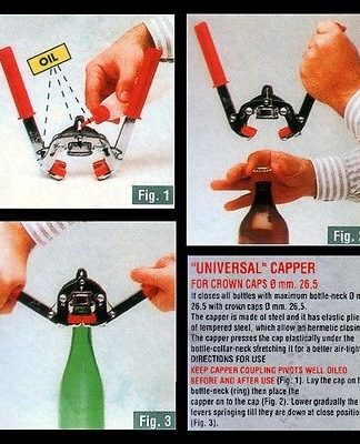 BOTTLE CAPPER KIT w/55 CROWN CAPS A HEAVY METAL ONE FOR BEER BREWING SODA MAKING