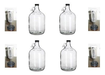 4 GLASS 1 GALLON JUGS + AIRLOCKS FOR HOMEBREWING BEER WINE MAKING KITS MOONSHINE