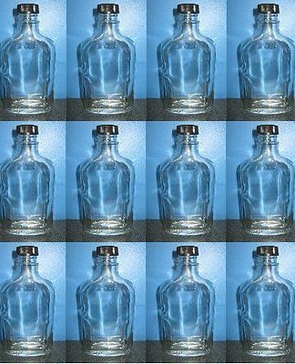 WHISKEY FLASKS BY THE CASE 12 BRAND NEW CLEAR GLASS 200ml BOTTLES w/NEW CAPS 6oz