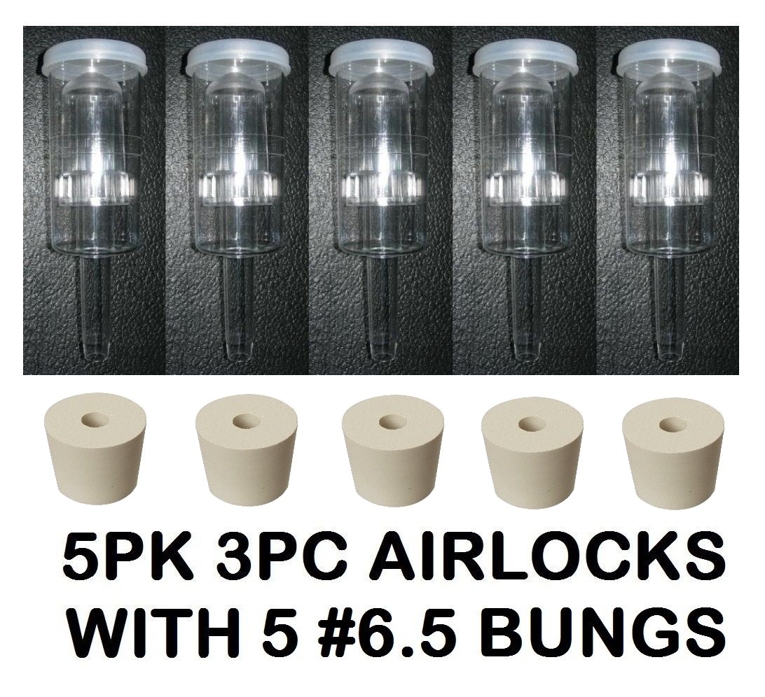 AIRLOCKS 5 3PC ++ 5 6.5 RUBBER BUNGS TOP QUALITY VINTAGE SHOP BEER WINE AIR LOCK
