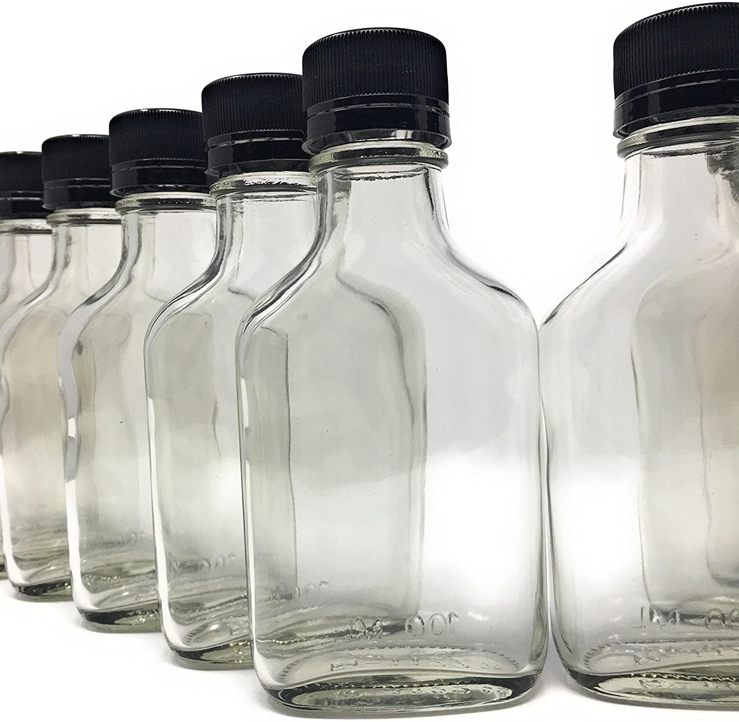 TINY WHISKEY FLASKS BY THE CASE 12 BRAND NEW CLEAR GLASS 100ml BOTTLES w/CAPS - Image 2