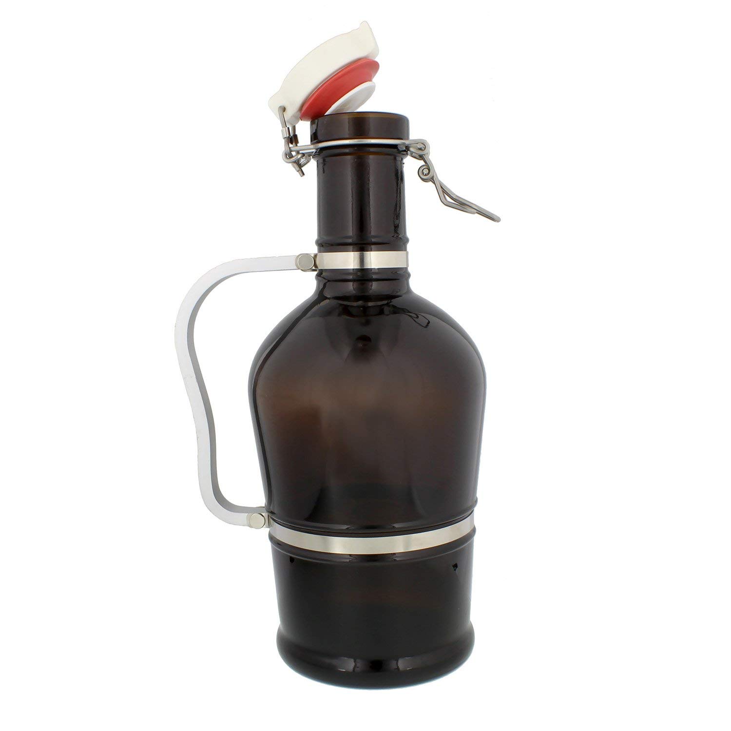 Metal Handle Glass Beer Growler from Wassman Authentic Made in Germany Ceramic Swing Top Amber Glass Flip Top Bottle 2 Liters (2.1 Quart) - Image 10