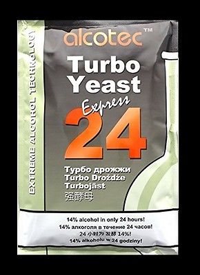 TURBO YEAST ALCOTEC FAST 24 HOUR TURBO YEAST 20% HOMEBREW ALCOHOL WHISKEY STILL
