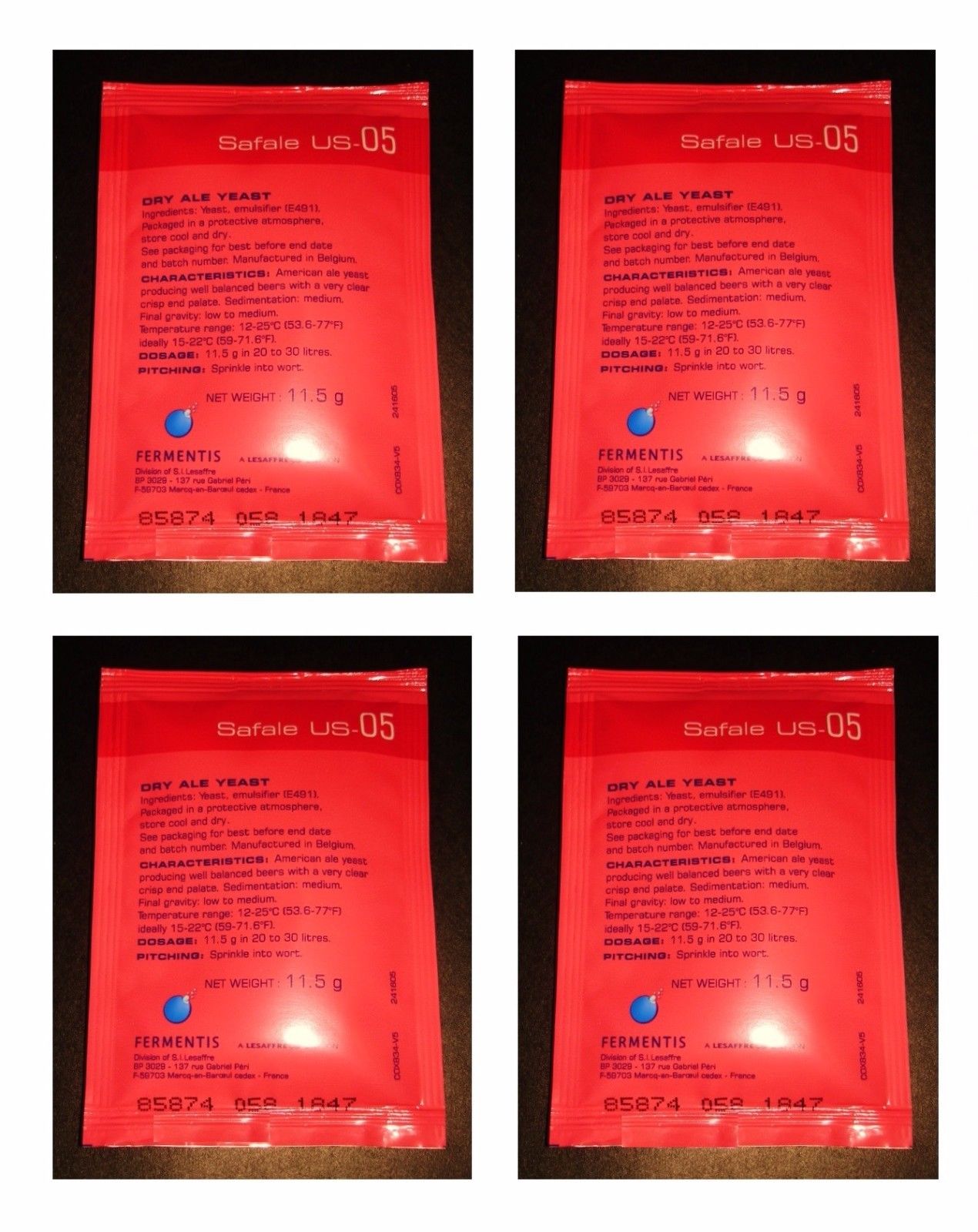 BEER YEAST US-05 4 PACK FERMENTIS SAFALE DRY ALE FOR HOME BREWING YEAST HOMEBREW