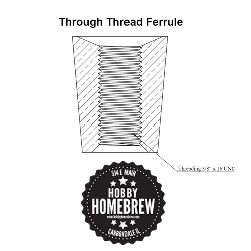 EURO STYLE Through Thread BEER TAP FERRULE SILVER /// SAME SIZE /// 3/8" TOP and BOTTOM ^v Oddball C417 Beer Faucet Pull - Image 2