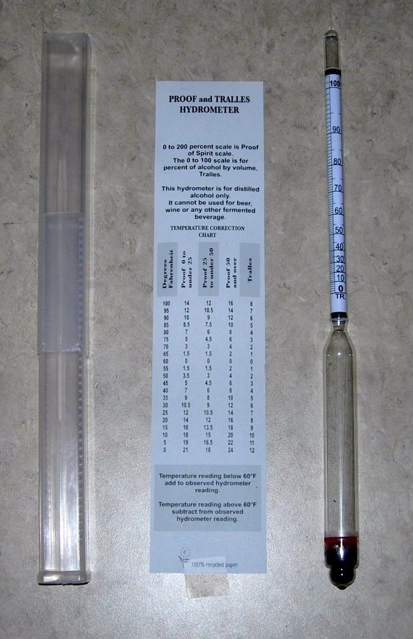 PROOF & TRALLE % PERCENTAGE ALCOHOL HYDROMETER for MOONSHINE and other UNSWEETENED DISTILLED SPIRITS - Image 9