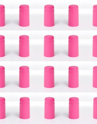SHRINK CAPSULES 32 HOT PINK METALLIC LOOK HEAT SHRINKS - PVC CAPS FOR WINE BOTTLES