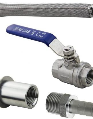 Weldless Boil Kettle Ball Valve Bazooka Kit 12" Kettle Screen, 2 Piece Ball Valve, 1/2" Hose Barb, Homebrew Hardware