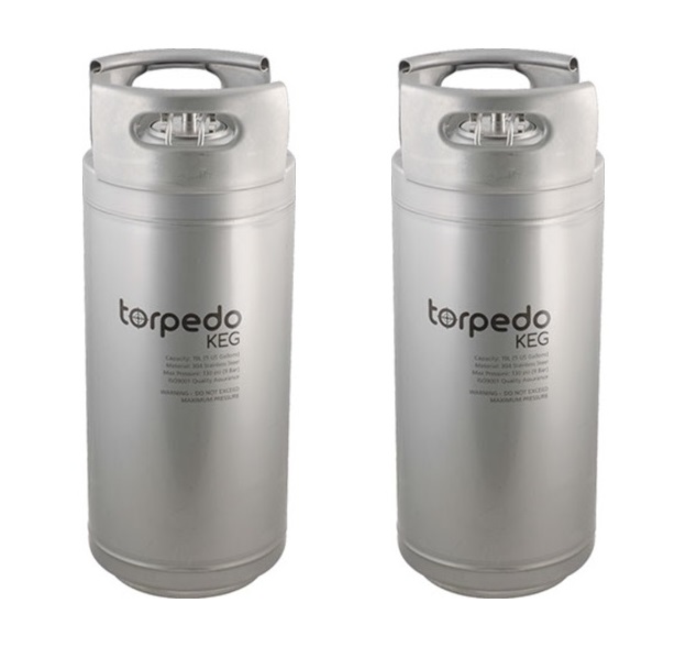 TORPEDO KEGS 2 PACK 5 GALLON STACKABLE STAINLESS BALL LOCK CORNY TYPE