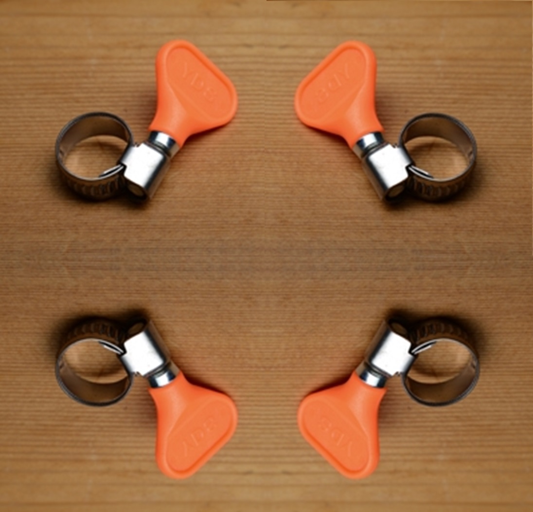 TUBING CLAMPS 4 PACK 5/8" 10-16mm YDS EASY-TURN ORANGE HANDLE STAINLESS STEEL BUTTERFLY EZTURN HOSE CLAMPS