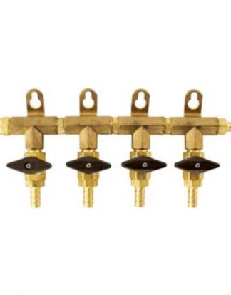 CO2 Gas Line Manifold - MODULAR 4 Way Brass Splitter with Individual Shutoffs and Check Valves