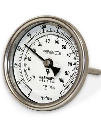 DIAL THERMOMETER 3" FOR BREW KETTLE OR WHISKEY STILL with STAINLESS STEEL THERMOWELL AND 4" PROBE