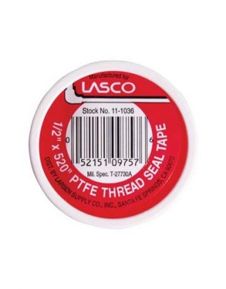 ROLL PLUMBERS TAPE LASCO TEFLON 11-1036 PTFE Pipe Sealant Tape, 1/2-Inch x 520-Inch, White