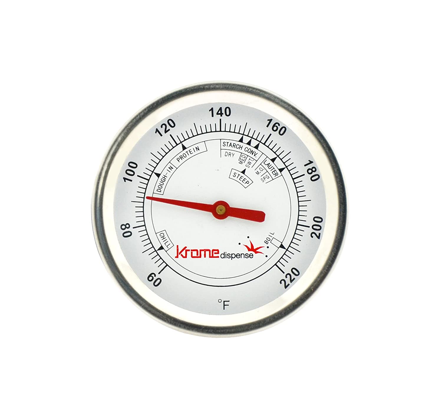 BREWING THERMOMETER Side Clip Type Marked for Mash Stages 2.5" Dial 12