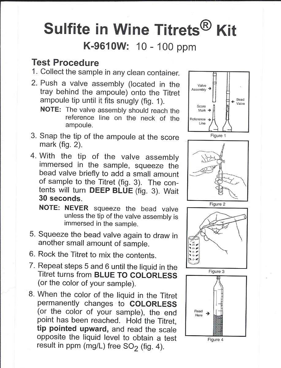 TITRETS Sulfite in Wine Test Kit CHEMetrics K-9610W 10-100 ppm Range as Sulphur Dioxide(SO2) 10 ppm MDL - Image 2