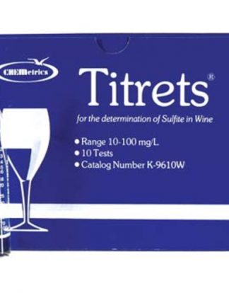 TITRETS Sulfite in Wine Test Kit CHEMetrics K-9610W 10-100 ppm Range as Sulphur Dioxide(SO2) 10 ppm MDL