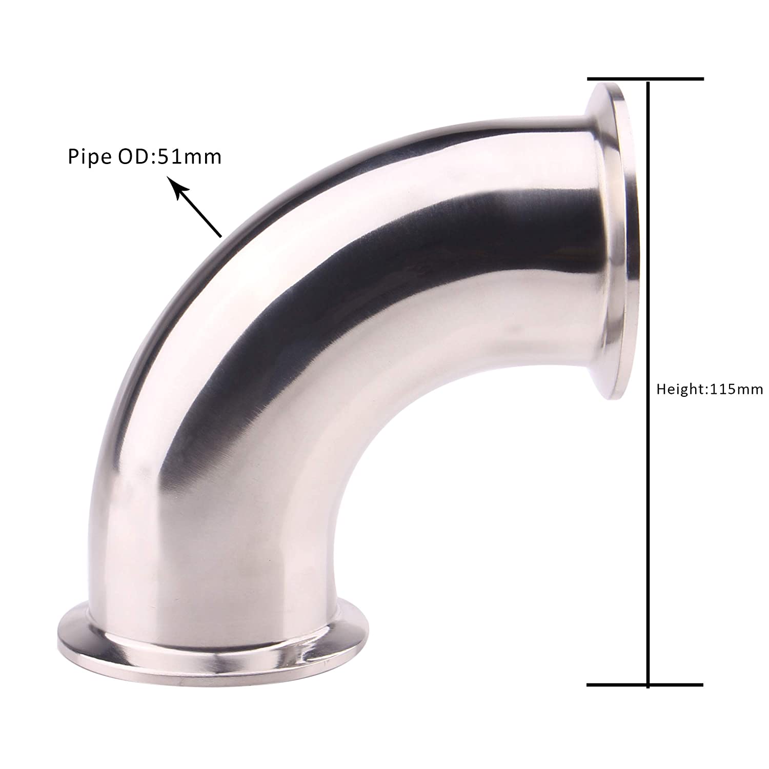 2" TRI-CLAMP ELBOW 90 Degree Sanitary Ferrule Elbow Pipe Fitting SS304 2 Inch Clover TriClamp - Image 6