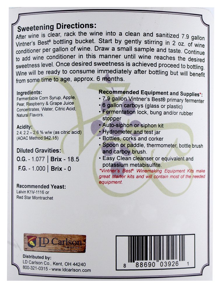 RED RASPBERRY WINE BASE Vintner's Best 128oz Fruit Wine Base - Makes 5 Gallons - Image 4