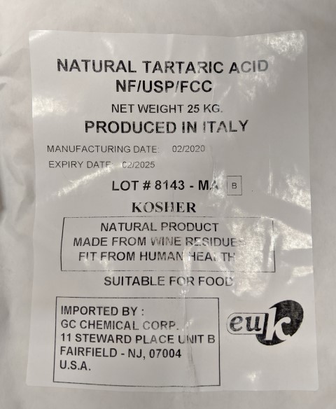 TARTARIC ACID 55LB (25kg) Food Grade for Winemaking, Soda, Cheesemaking, Baking, and Cosmetics from Caviro Distillerie - Image 5