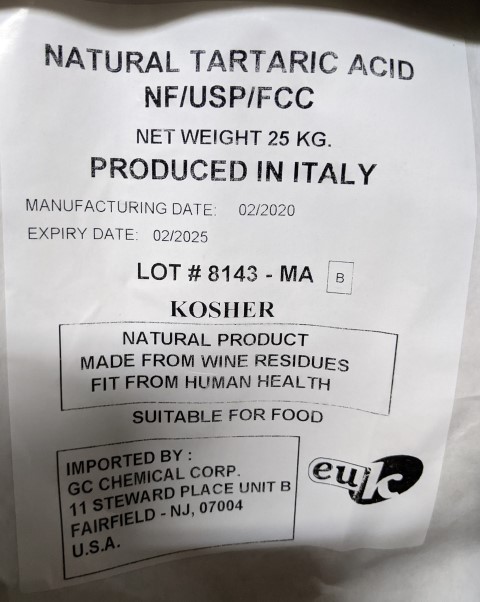 TARTARIC ACID 55LB (25kg) Food Grade for Winemaking, Soda, Cheesemaking, Baking, and Cosmetics from Caviro Distillerie - Image 4