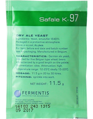 K-97 German Style DRY ALE Yeast Safale K97 11.5g Packet for Wheat Beers and Kolsch