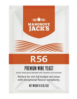 R56 Wine Yeast from Mangrove Jack's 8g Packet enhances body and mouthfeel, making for interesting fruit-driven red wines