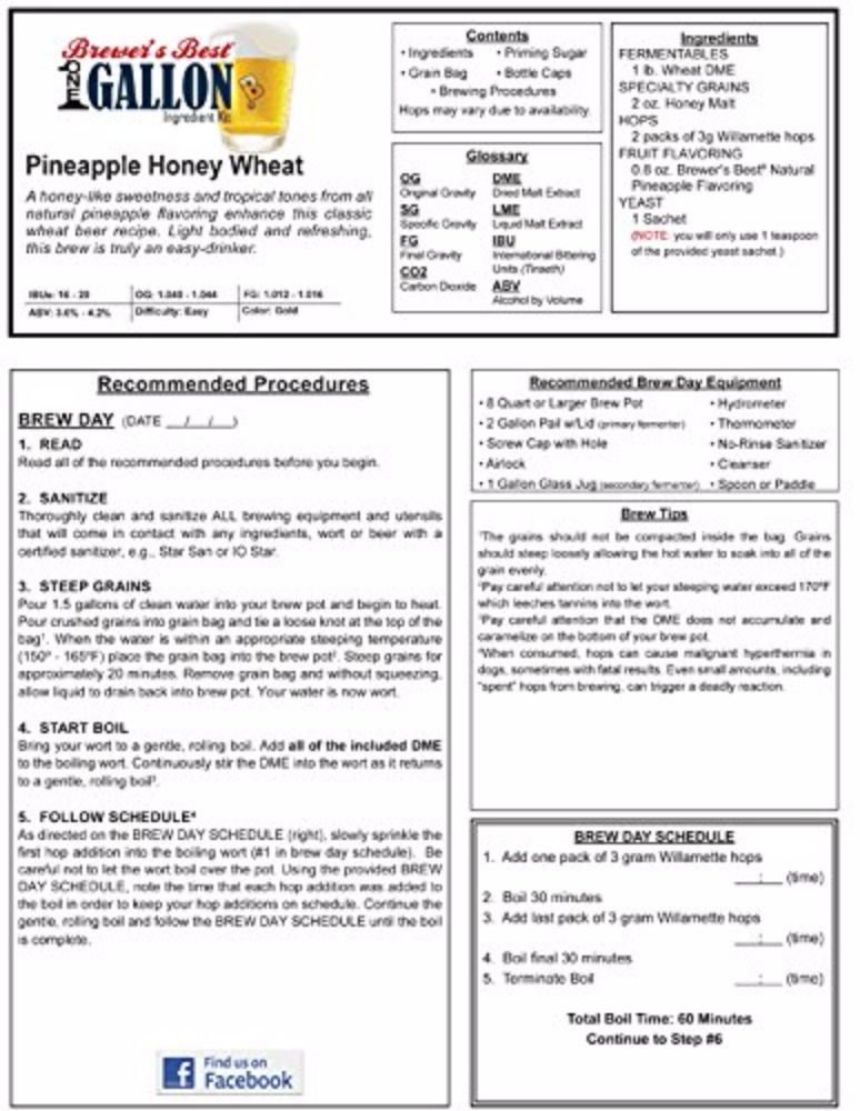 PINEAPPLE HONEY WHEAT Beer Kit 1 Gallon Brewers Best Boxed Ingredient Kit 1434 - Image 5