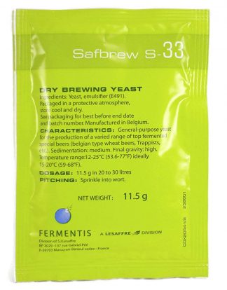Top Fermenting BEER YEAST Safbrew S-33 BELGIAN ALE for Trappist and Farmhouse Styles Single Pack Safbrew Fermentis Dry Brewers Yeast for Home Brewing