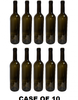 Bordeaux WINE BOTTLES Cinnamon Brown New Case of 10 Glass 750ml Cork Finish AKA Dead Leaf or Antique Green