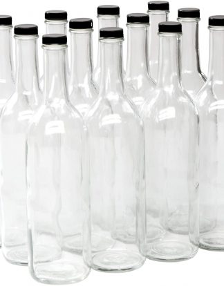 SCREW TOP WINE BOTTLES 750 ml Clear Glass Claret/Bordeaux Bottles, 12 per case, 28/400 CT Finish Includes Caps
