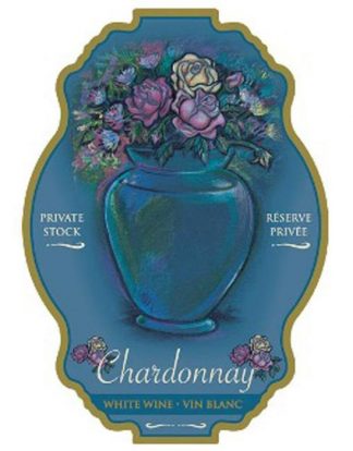 WINE BOTTLE LABELS Pack of 30 CHARDONNAY Blue Shield with Bouquet in Vase Design Self-Adhesive Peelable