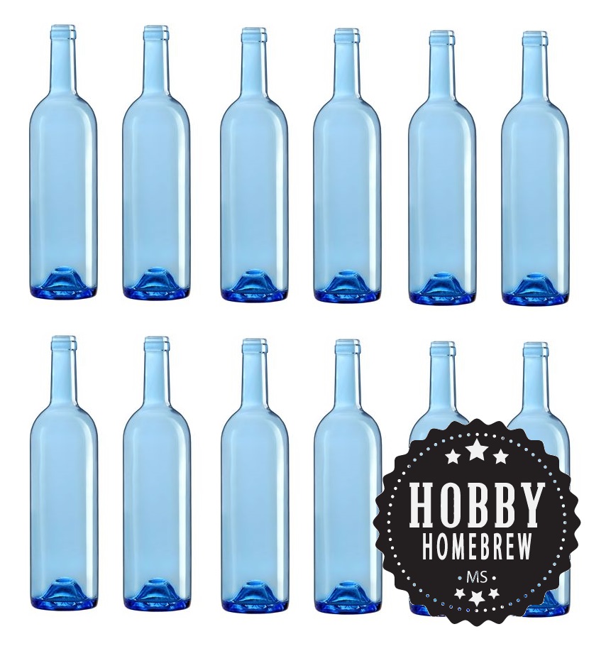 Wine Bottles GLACIER BLUE Bordeaux New Case of 12 750ml Cork Finish (Very Unusual Light Tiffany Blue) A Unique Color For Your BOTTLE TREE