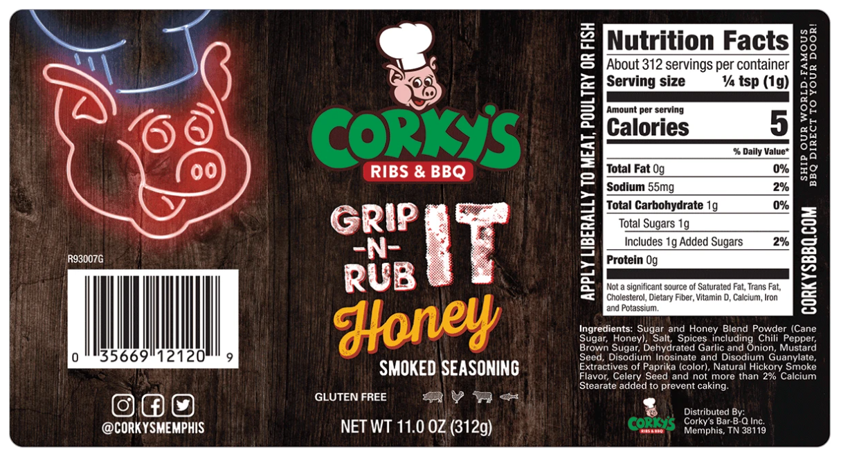 World Famous CORKY'S SMOKEY HONEY DRY RUB From the Legendary Corkys in Memphis - 11oz Shaker Bottle - Image 4