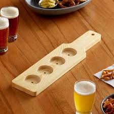 4 Holer FLIGHT HANDLE Natural Finish 18" Wooden Beer Sampler Paddle Tray for Beer Tasting KROME C7003