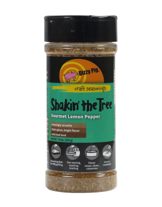 DISCONTINUED Dizzy Pig SHAKIN' THE TREE BBQ Seasoning Spice Dry Rub For Cooking - LEMON PEPPER Blend for Chicken, Bacon, Shrimp and More - All Natural 8oz Shaker Bottle